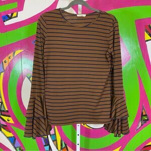 andthewhy, Brown Striped Long Bell Sleeve Shirt. Size Medium. Good used cond!